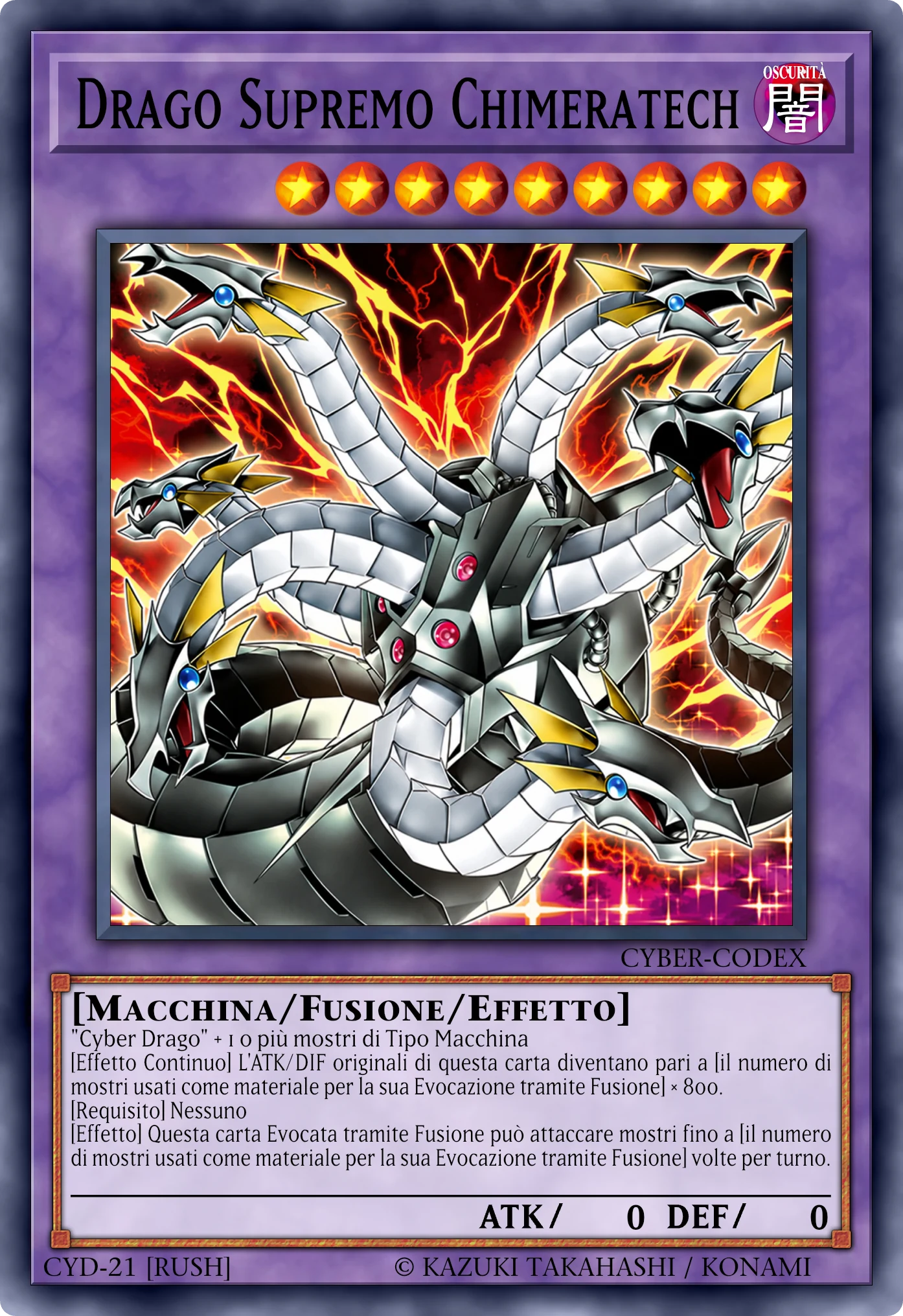 Carta Drago Supremo Chimeratech (Chimeratech Overdragon) · Versione Rush ricostruita: Mostro Fusione Effetto (Rush), Lv9 OSCURITÀ Macchina