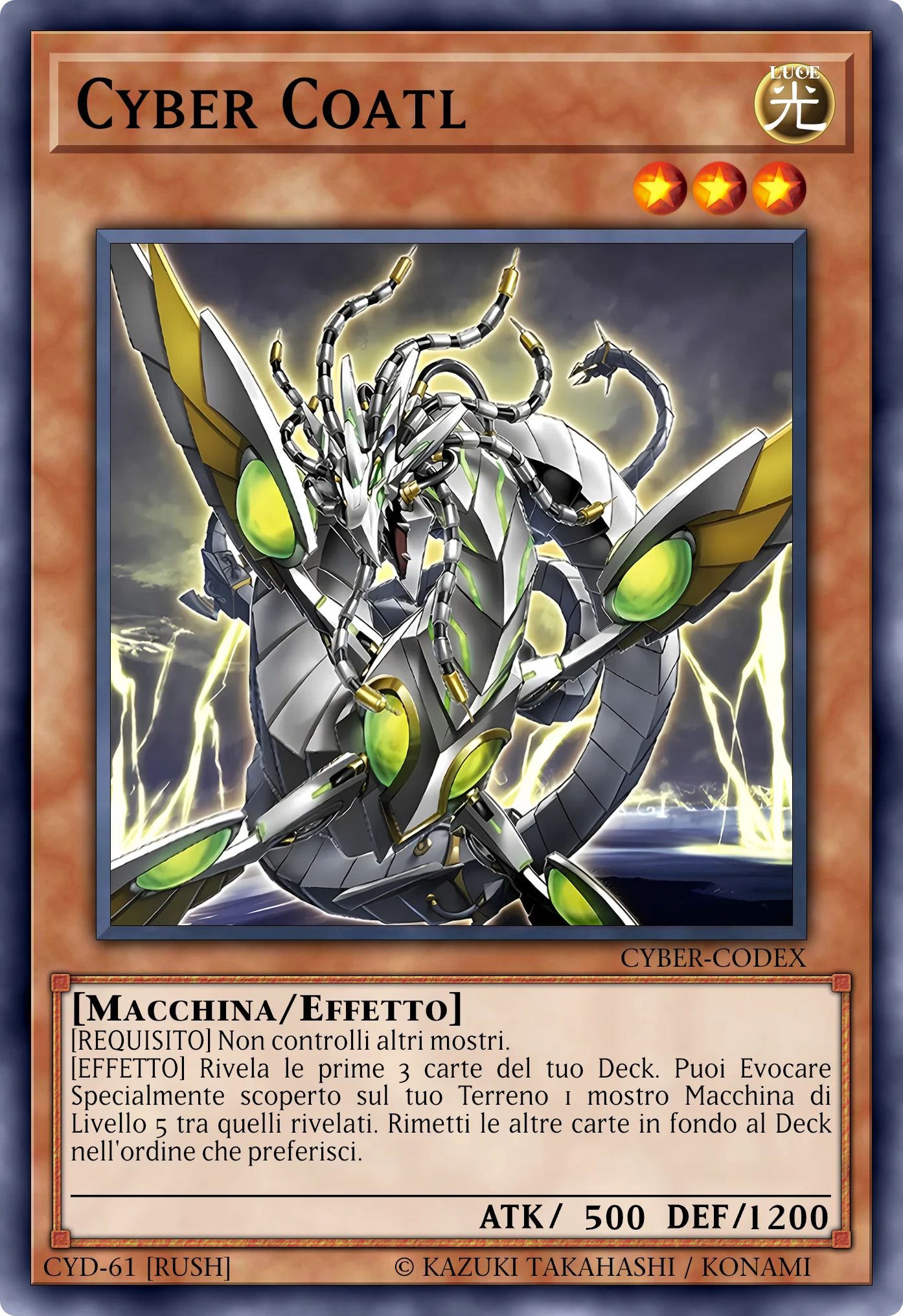 Carta Cyber Coatl ricostruita: Mostro Effetto (Rush), Lv3 LUCE Macchina, ATK 500 / DEF 1200