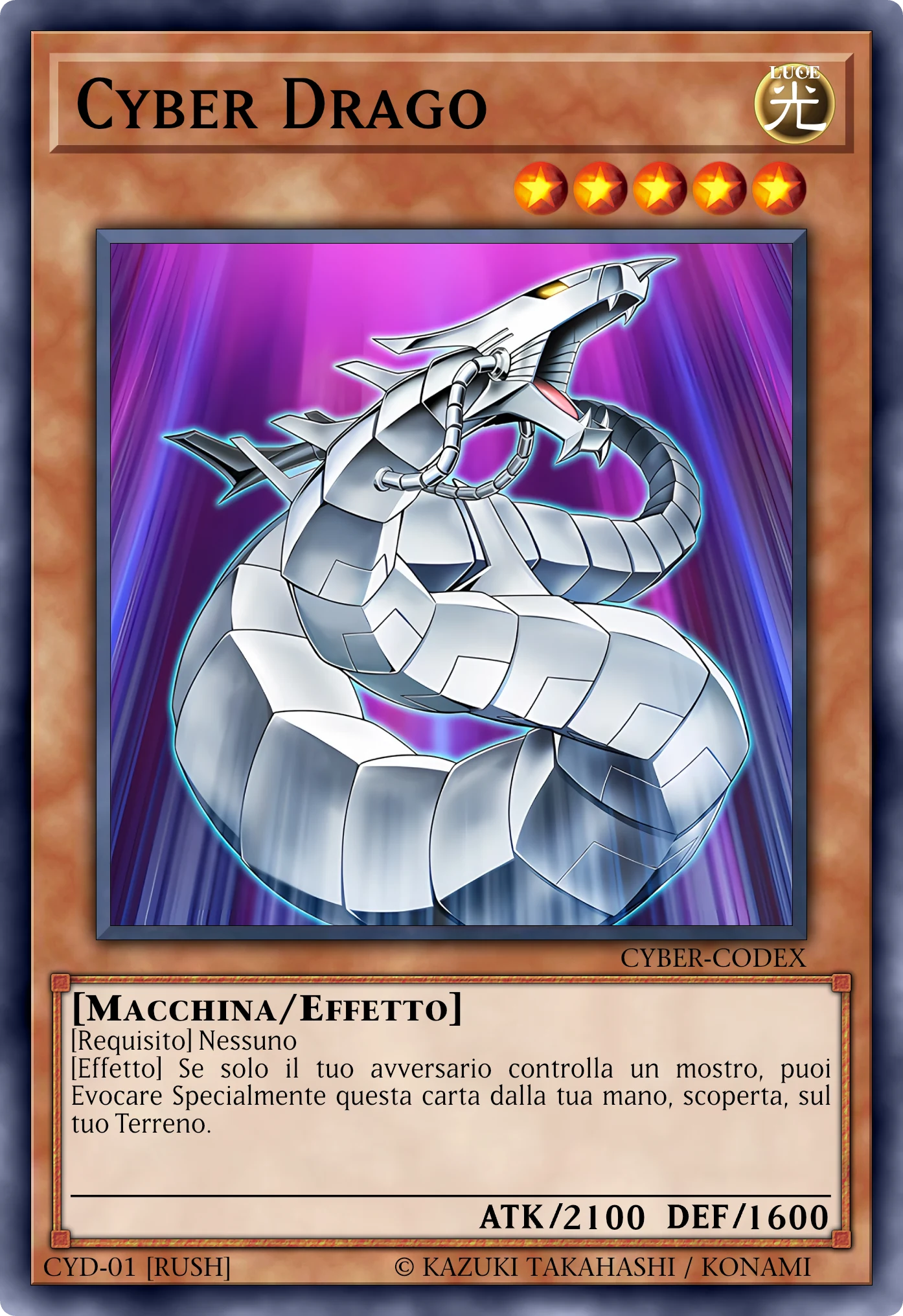 Carta Cyber Drago (Cyber Dragon) · Versione Rush ricostruita: Mostro Effetto (Rush), Lv5 LUCE Macchina