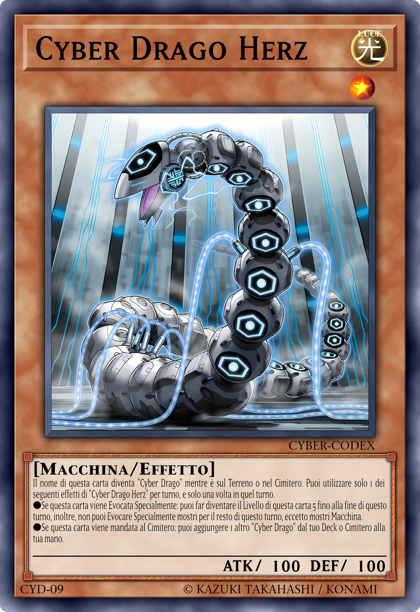 Carta Cyber Drago Herz (Cyber Dragon Herz) ricostruita: Mostro Effetto, Lv1 LUCE Macchina, ATK 100 / DEF 100