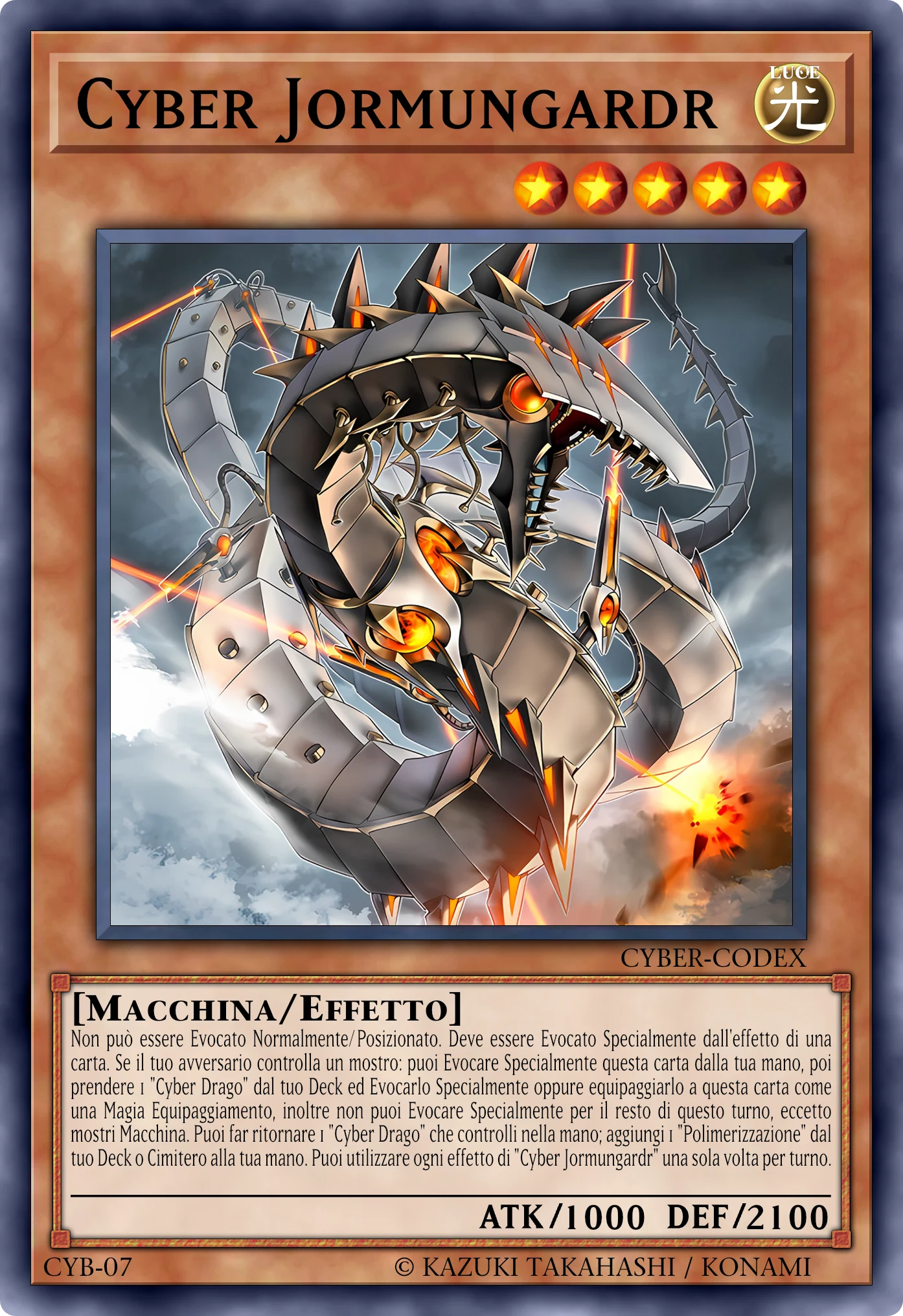 Carta Cyber Jormungardr ricostruita: Mostro Effetto, Lv5 LUCE Macchina, ATK 1000 / DEF 2100