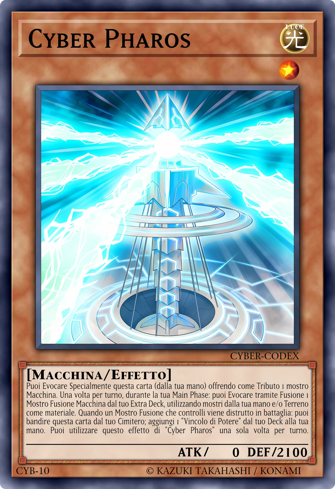 Carta Cyber Pharos ricostruita: Mostro Effetto, Lv1 LUCE Macchina, ATK 0 / DEF 2100