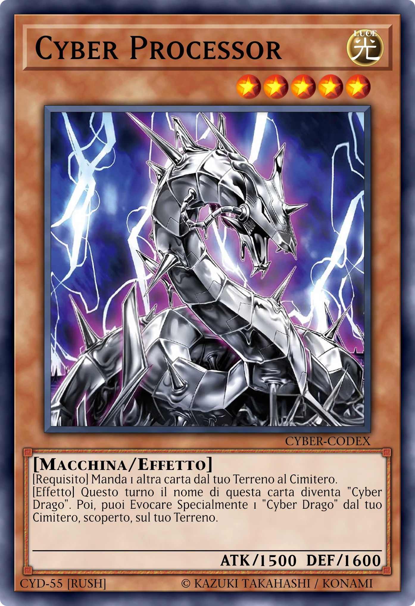 Carta Cyber Processor ricostruita: Mostro Effetto (Rush), Lv5 LUCE Macchina, ATK 1500 / DEF 1600