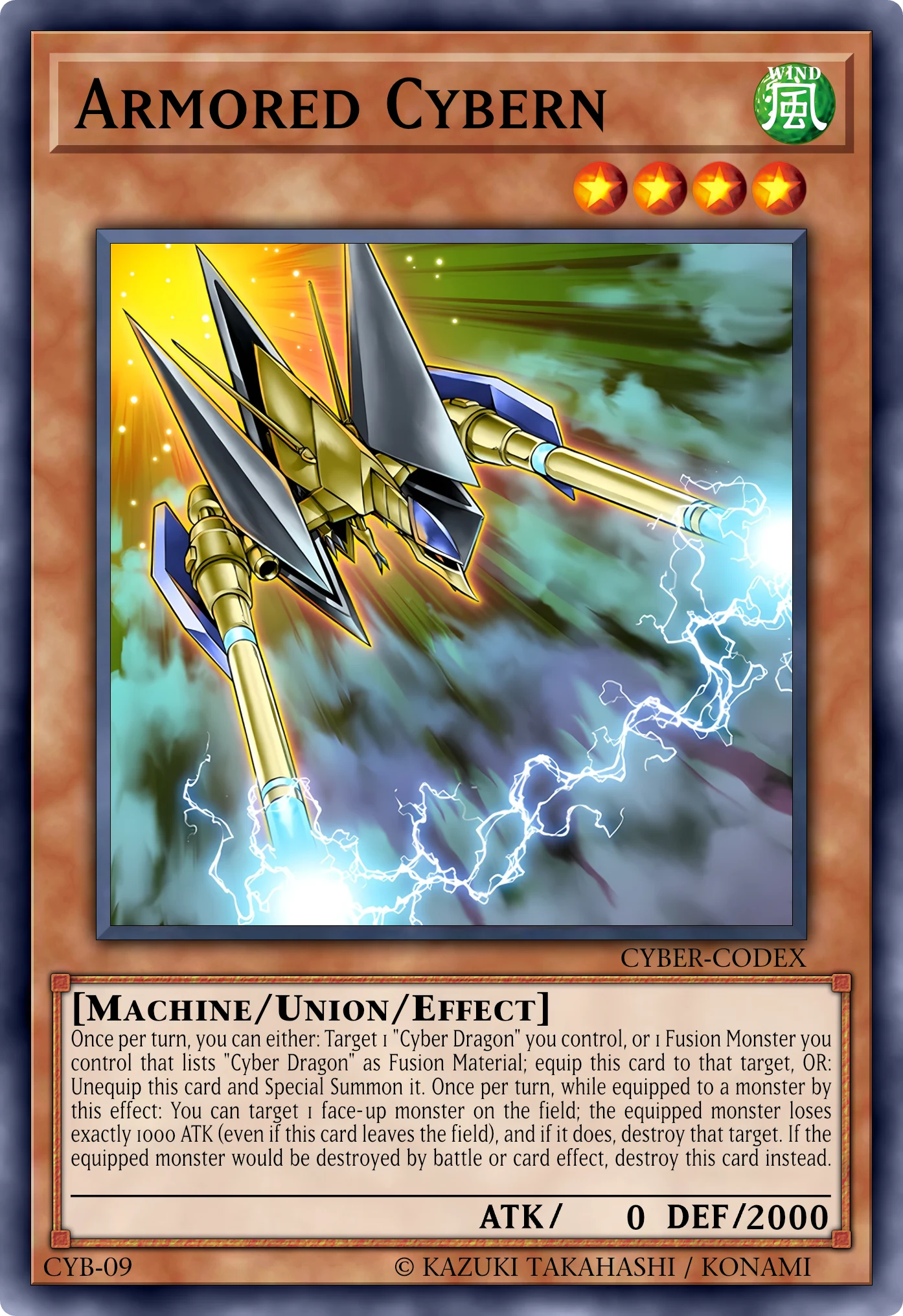 Armored Cybern (Cybern Corazzato) card, reconstructed: Union Effect Monster, Level 4 WIND Machine, ATK 0 / DEF 2000