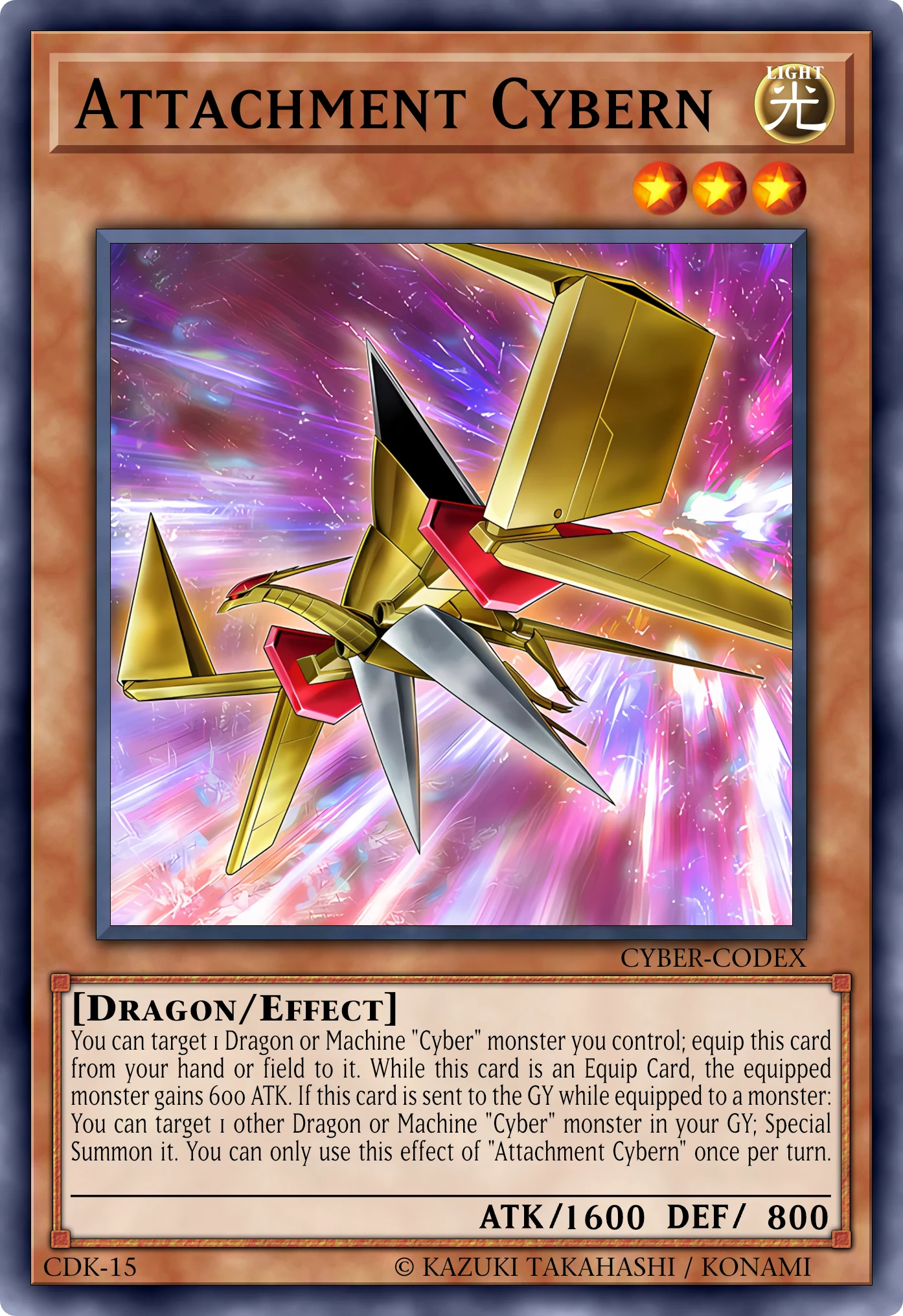 Attachment Cybern (Cybern Attaccamento) card, reconstructed: Effect Monster, Level 3 LIGHT Dragon, ATK 1600 / DEF 800