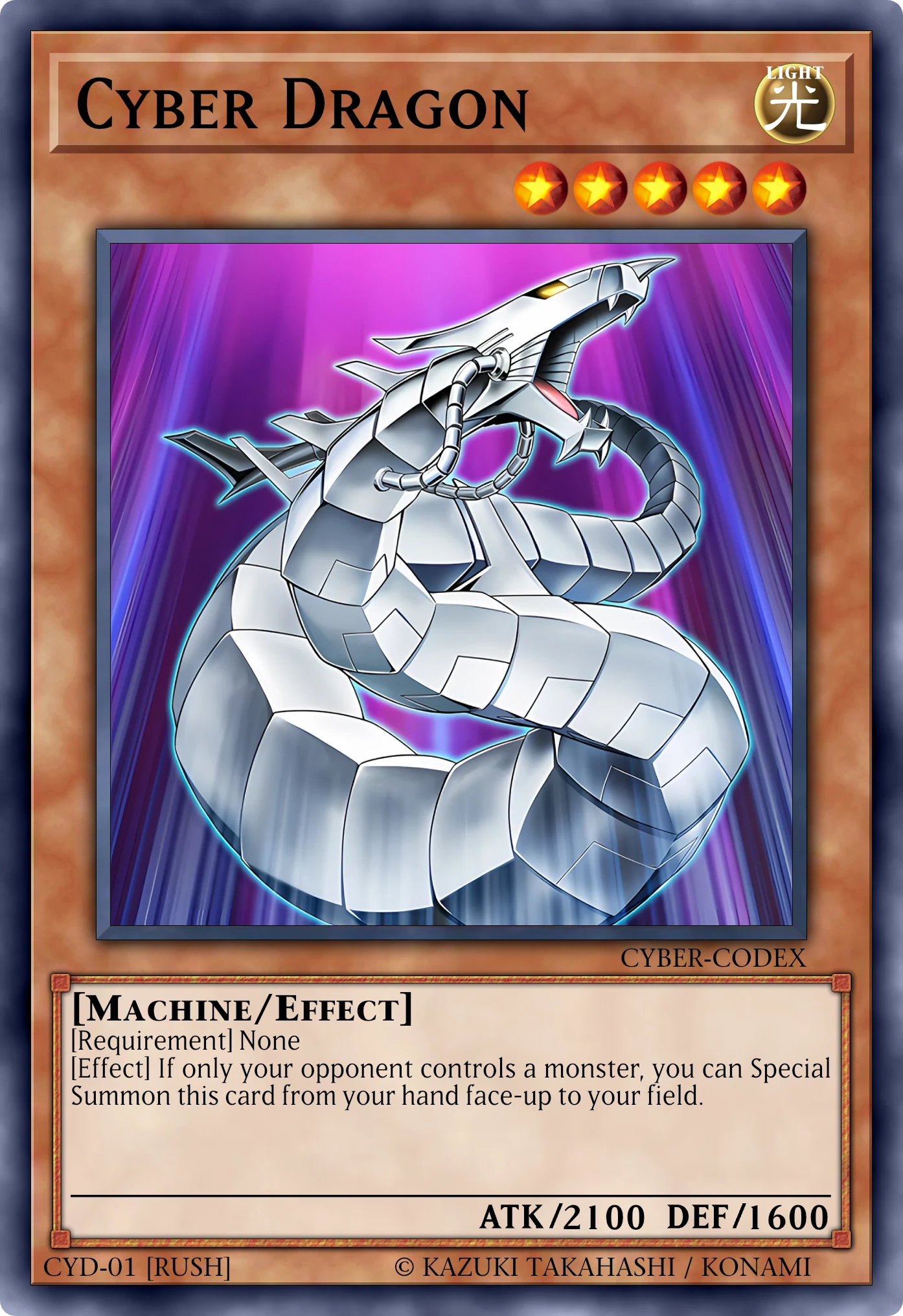 Cyber Dragon (Cyber Drago) · Rush version card, reconstructed: Effect Monster (Rush), Level 5 LIGHT Machine