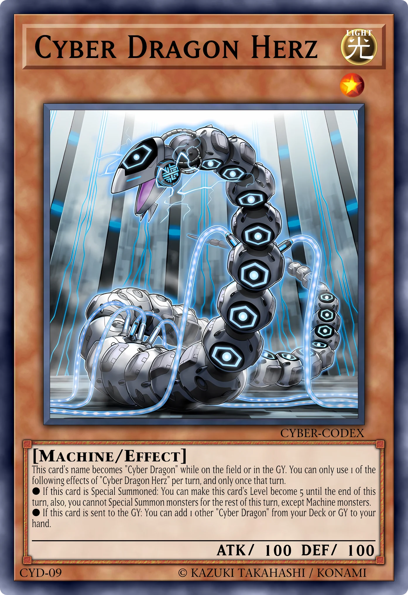 Cyber Dragon Herz (Cyber Drago Herz) card, reconstructed: Effect Monster, Level 1 LIGHT Machine, ATK 100 / DEF 100