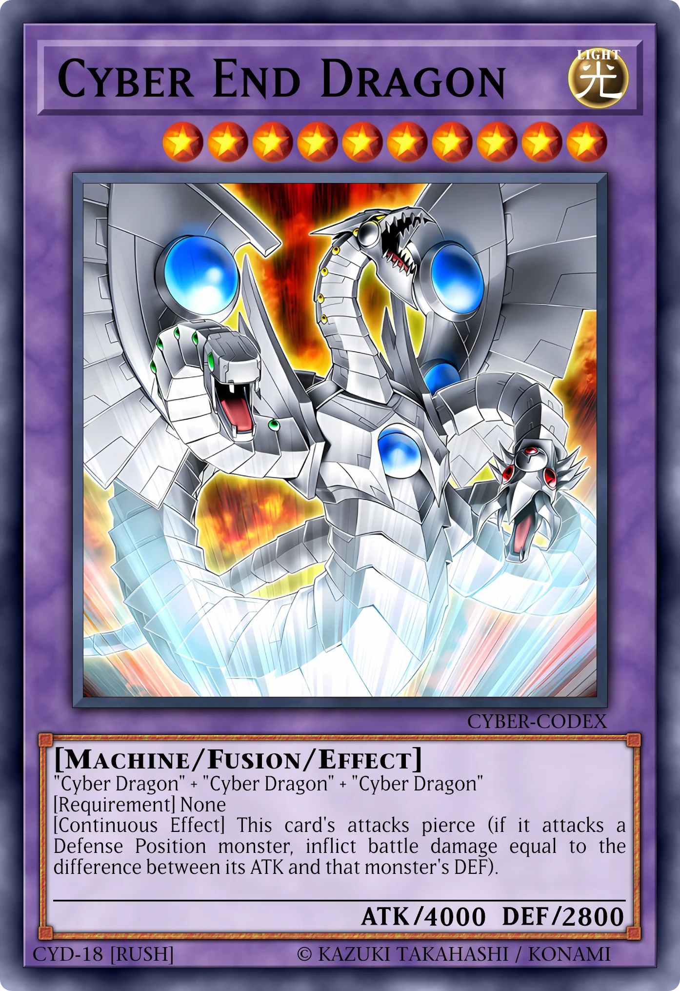 Cyber End Dragon (Cyber Drago Finale) · Rush version card, reconstructed: Fusion Effect Monster (Rush), Level 10 LIGHT Machine