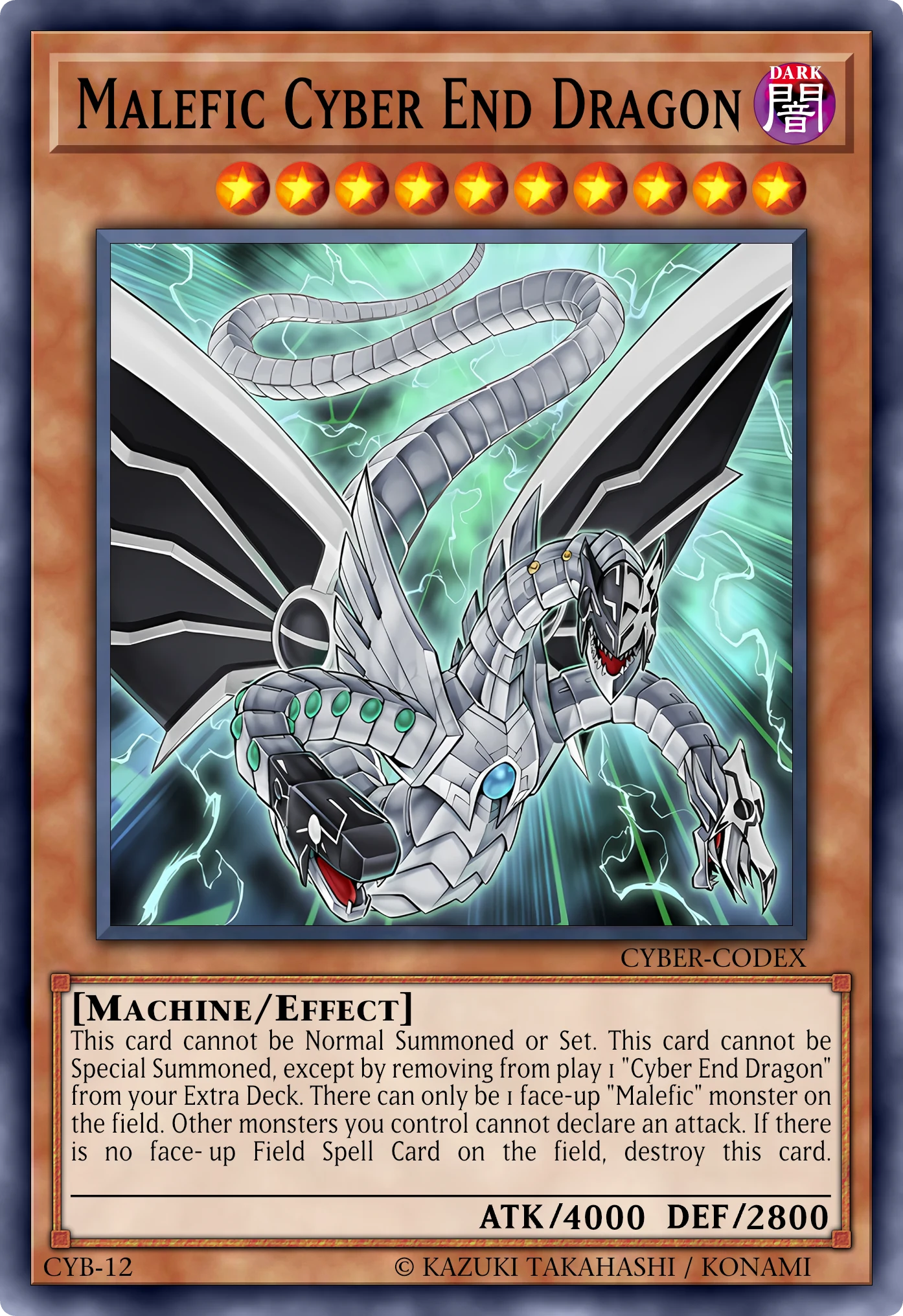Malefic Cyber End Dragon (Cyber Drago Finale Maligno) card, reconstructed: Effect Monster, Level 10 DARK Machine, ATK 4000 / DEF 2800