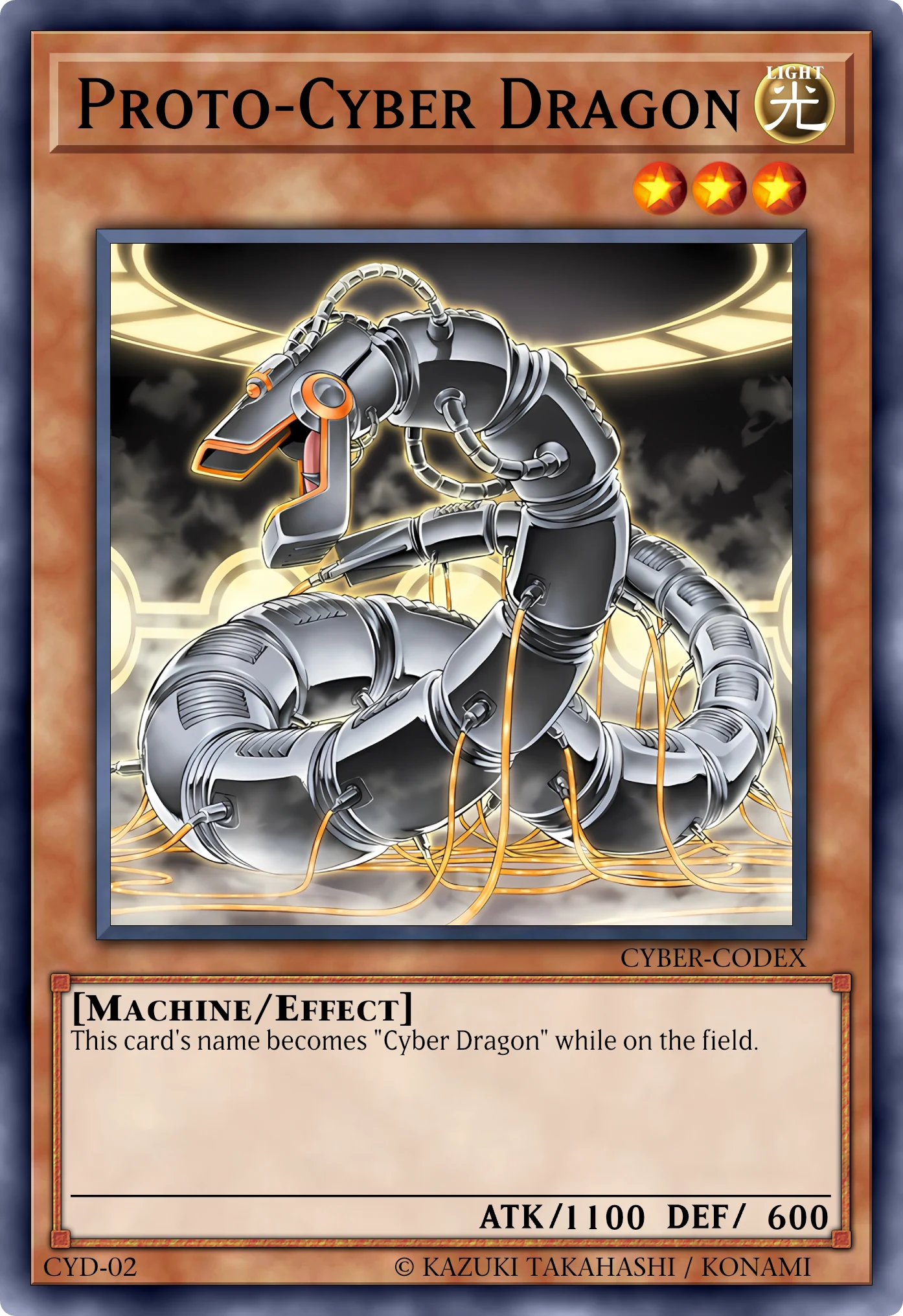 Proto-Cyber Dragon (Proto-Cyber Drago) card, reconstructed: Effect Monster, Level 3 LIGHT Machine, ATK 1100 / DEF 600